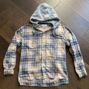 Urban Outfitters flannel button down shirt with attached hood, Size XS, plaid